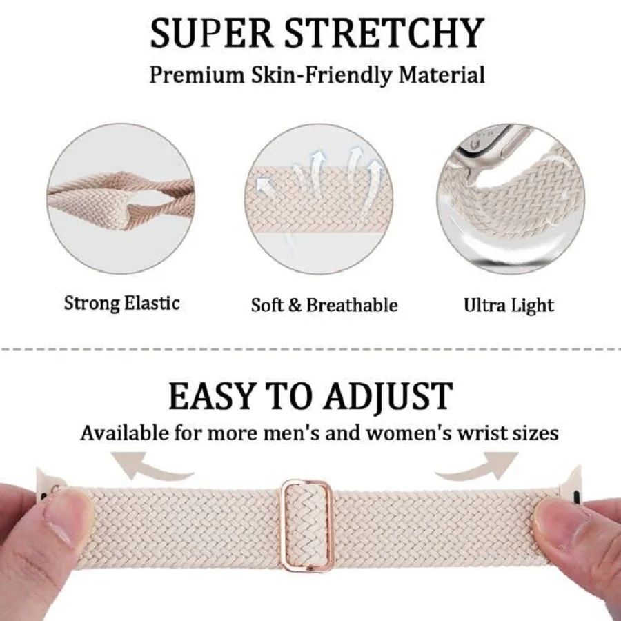 ٥ أربطة ساعة أبل المنسوجة (٣٨-٤٩ مم) - تصميم حلقة منفردة بنسيج قطني مرن | متوافق مع جميع السلسلات ١-١٠/SE/Ultra