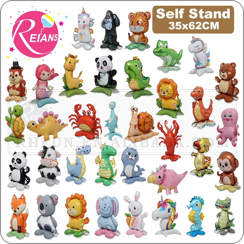 Selfstand 3D Animal Fox Koala Lion Elephant Panda Cow Animal Boy Balony foliowe Urodziny Party Baby Shower Dekoracje Zabawki dla dzieci