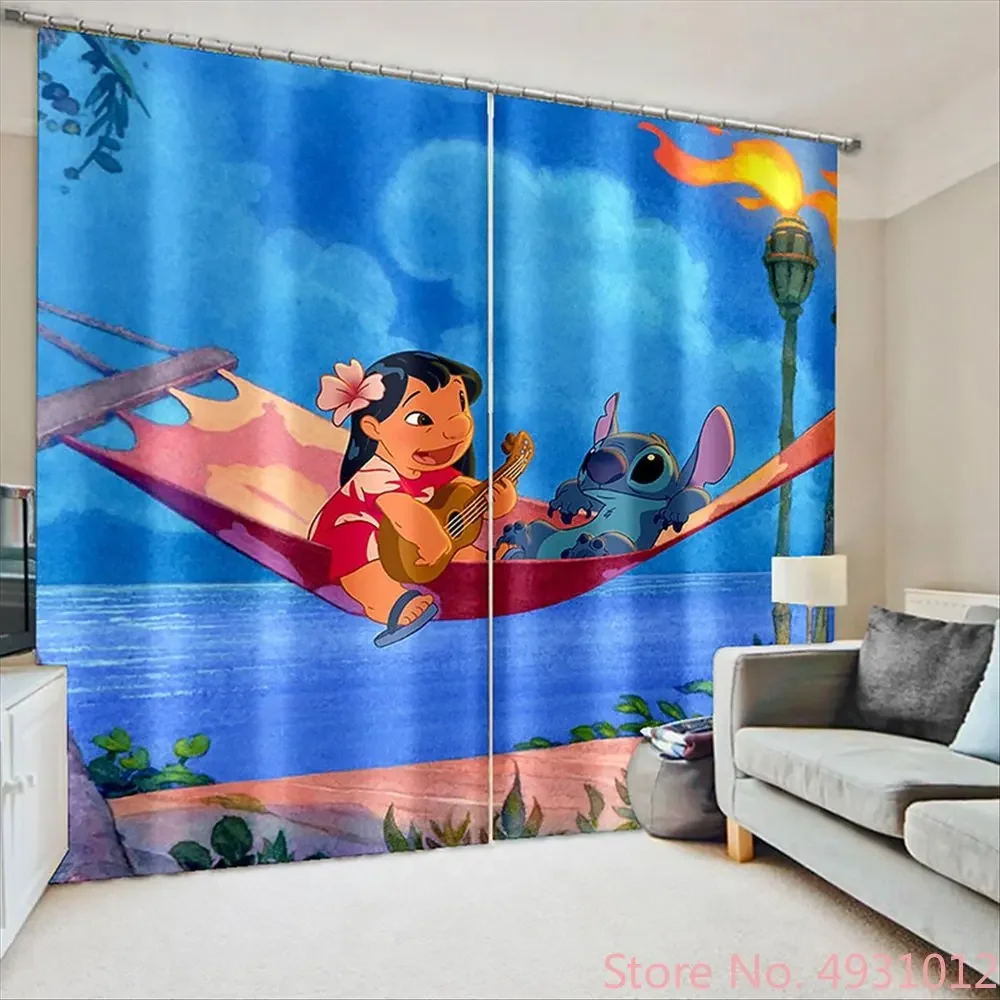 Disney Lilo Stitch Curtains for Window Curtains Anime Pattern Bedroom Living Room Blackout Fabric Drapes Children Gifts