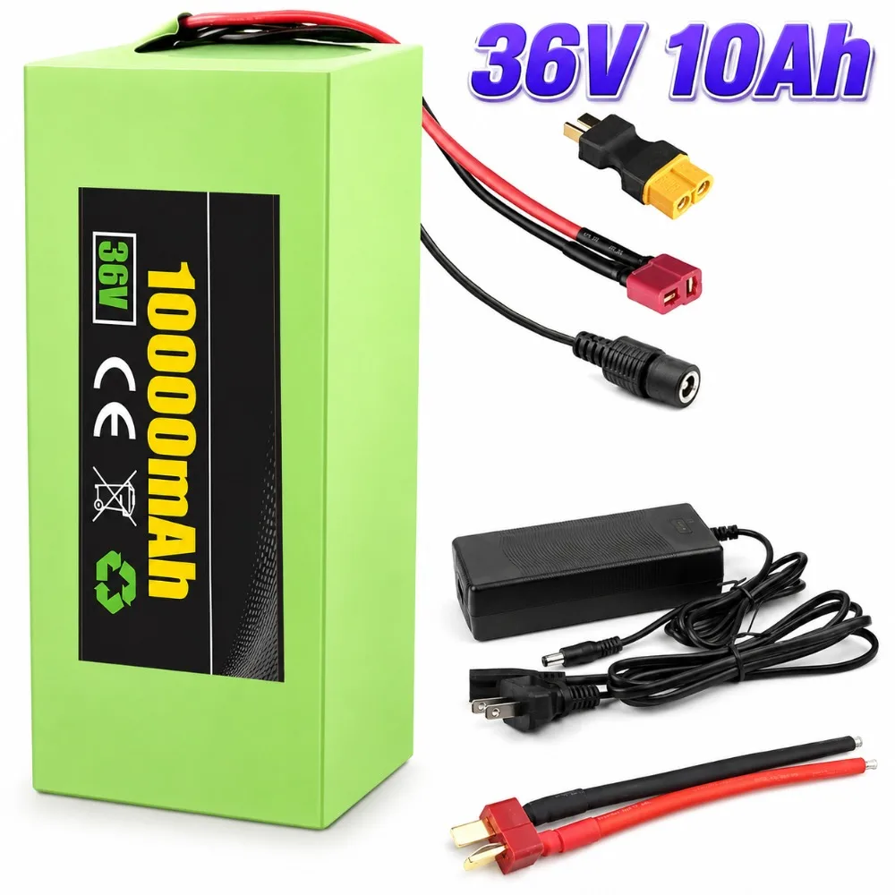 10S3P 36V 10Ah 18650 Lithium Ion Battery Pack Suitable for 36V Motors 200W 300W 350W 500W with BMS Waterproof Design+42V Charger