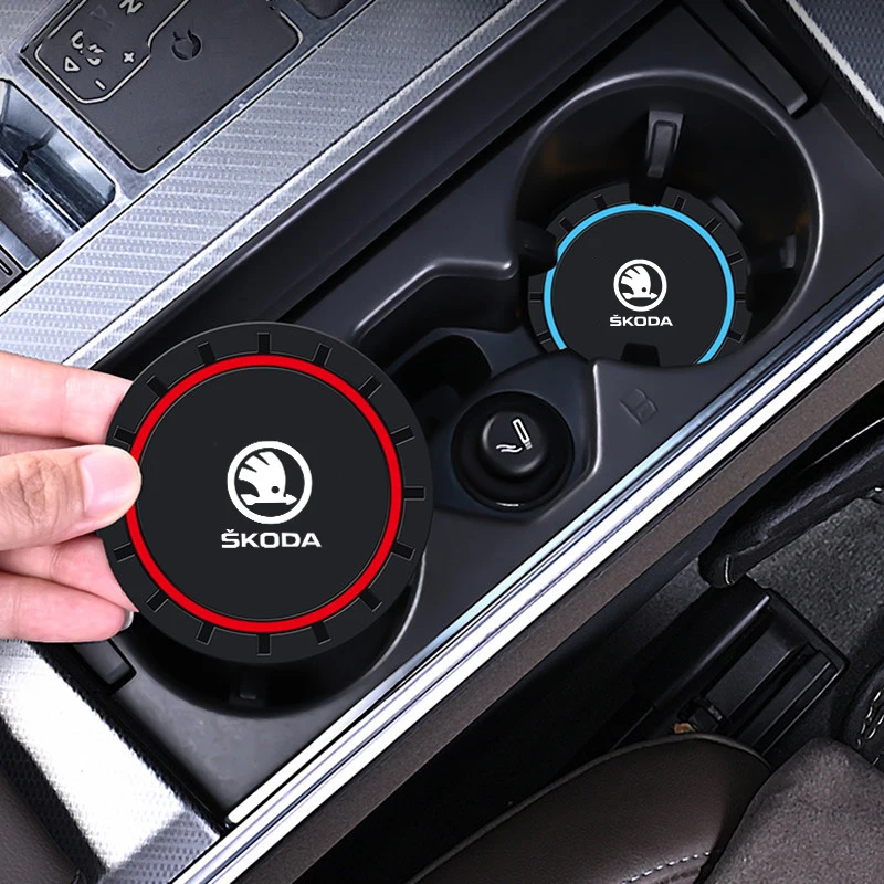 Car Coaster Waterproof Non-Slip Mat Water Cup Slot Decorate Accessories For Skoda Octavia 2 3 Fabia A7 Rapid Superb Kamiq Kodiaq