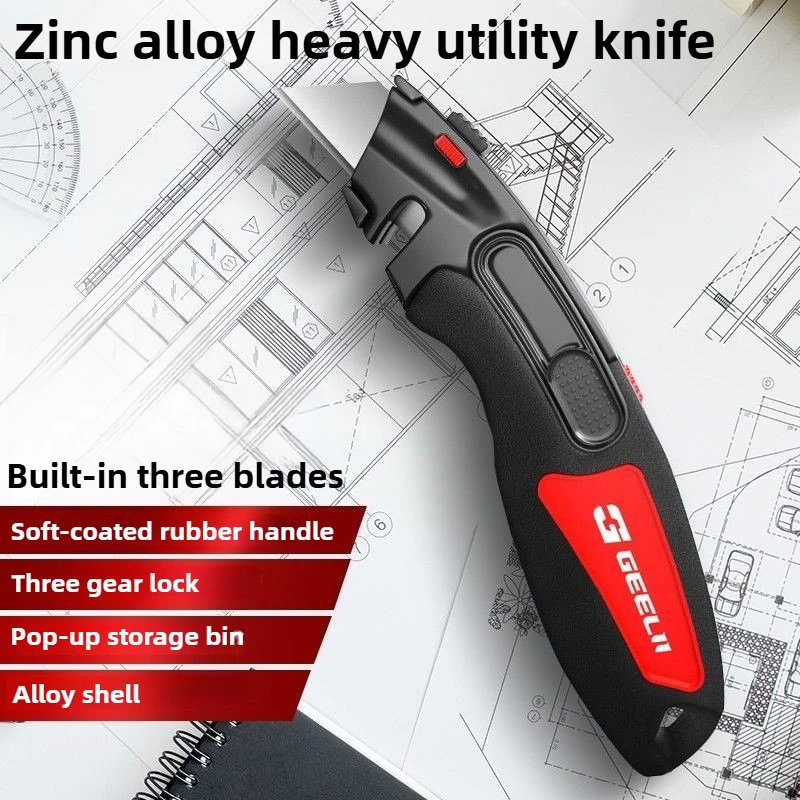 GEELII Folding Utility Knife Cutter 5-Position Blades Blade Storage Design with 5 Blades Box Knife for Cartons Cable Stripping