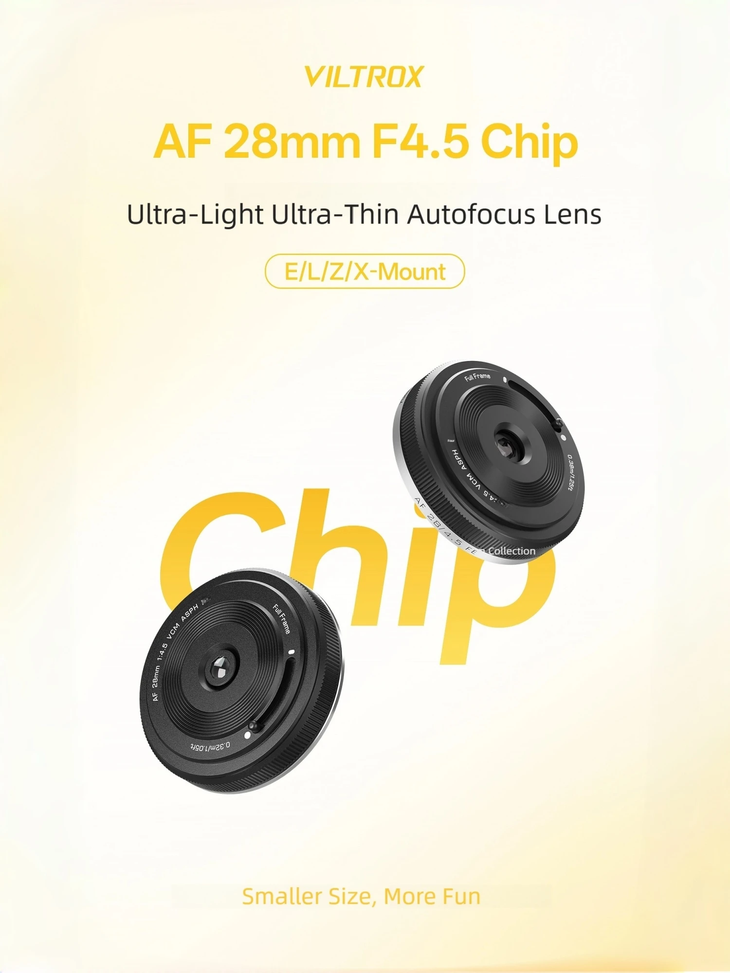 Viltrox AF 28mm F4.5 Chip Ultra-Dünnes Autofokus-Vollformat-Prime-Pancake-Objektiv für Sony E/Fuji X/Nikon Z/L Anschluss LUMIX Sigma S9