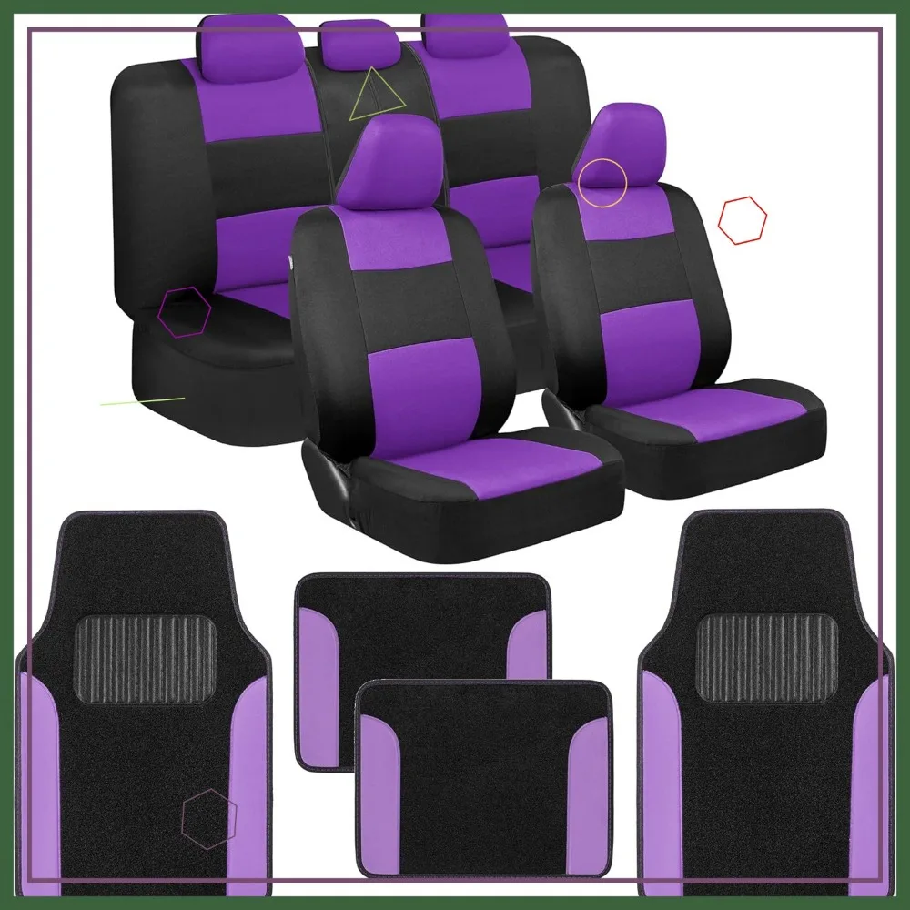 

Универсальные фиолетовые чехлы на автомобильные сиденья, полный комплект с ковриками из 4 предметов — двухцветный дизайн, подходит для большинства автомобилей, грузовиков, внедорожников