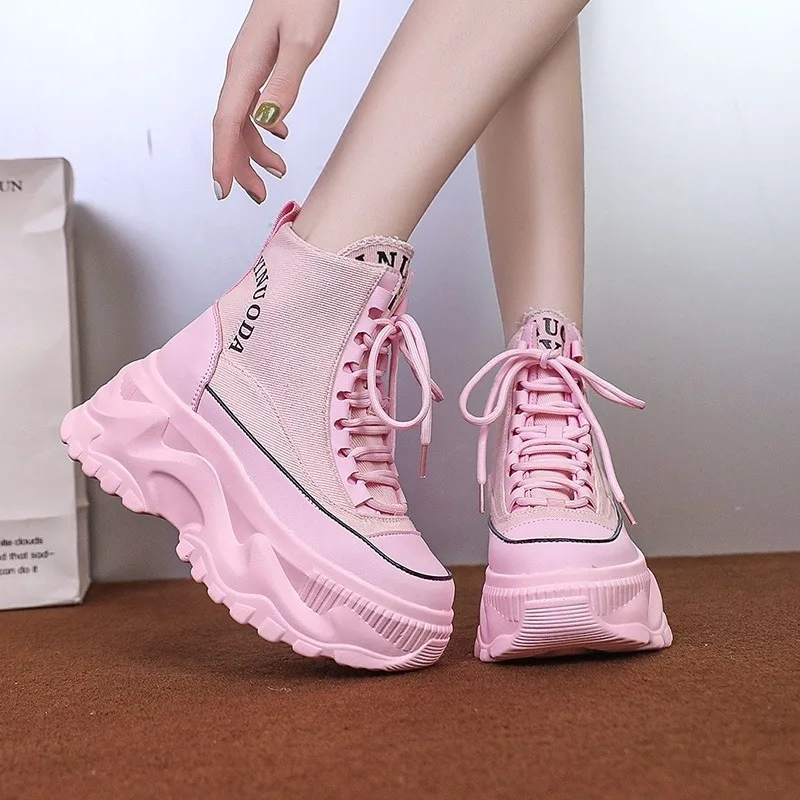 Fashion Women's Platform Ankle Boots Autumn Motorcycle Boots Ladies British Style Winter 7.5CM Chunky Sneakers Woman Short Boots