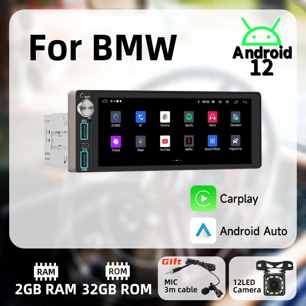 

Carplay Android Auto 1 Din Radio Android Car Multimedia for BMW 6.86" Screen Stereo Head Unit Autoradio GPS Navigation BT Wifi