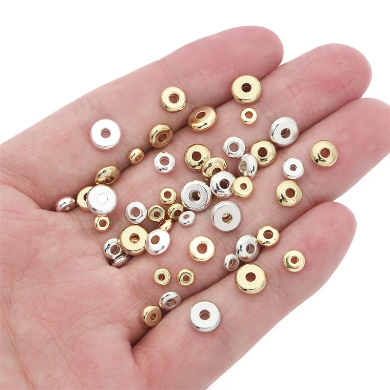 10pcs 14K Gold/Silver Plated Copper Loose Flat Round Spacer Beads for Bracelet Necklace DIY Jewelry Making Charms Accessories