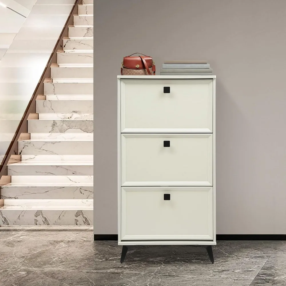 خزانة تخزين الأحذية ذات الباب القابل للطي من ثلاث طبقات للمدخل، تصميم نحيف لغرف الملابس والممرات وغرف المعيشة