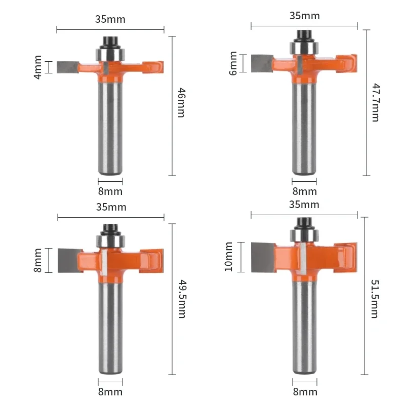 8mm Shank Z4 T Type Slotting Router Bit Four Flute Carbide Woodworking Milling Cutter End Mill Face Mill Bit for Wood Tool