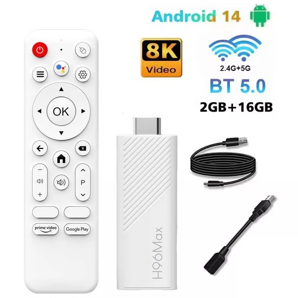 2025 New H96 MAX H313 Mini TV Stick Android 14 Smart TV Box 2.4G 5G Wifi6 BT 4K Media Player 2GB 16GB Google Voice Remote TV Box