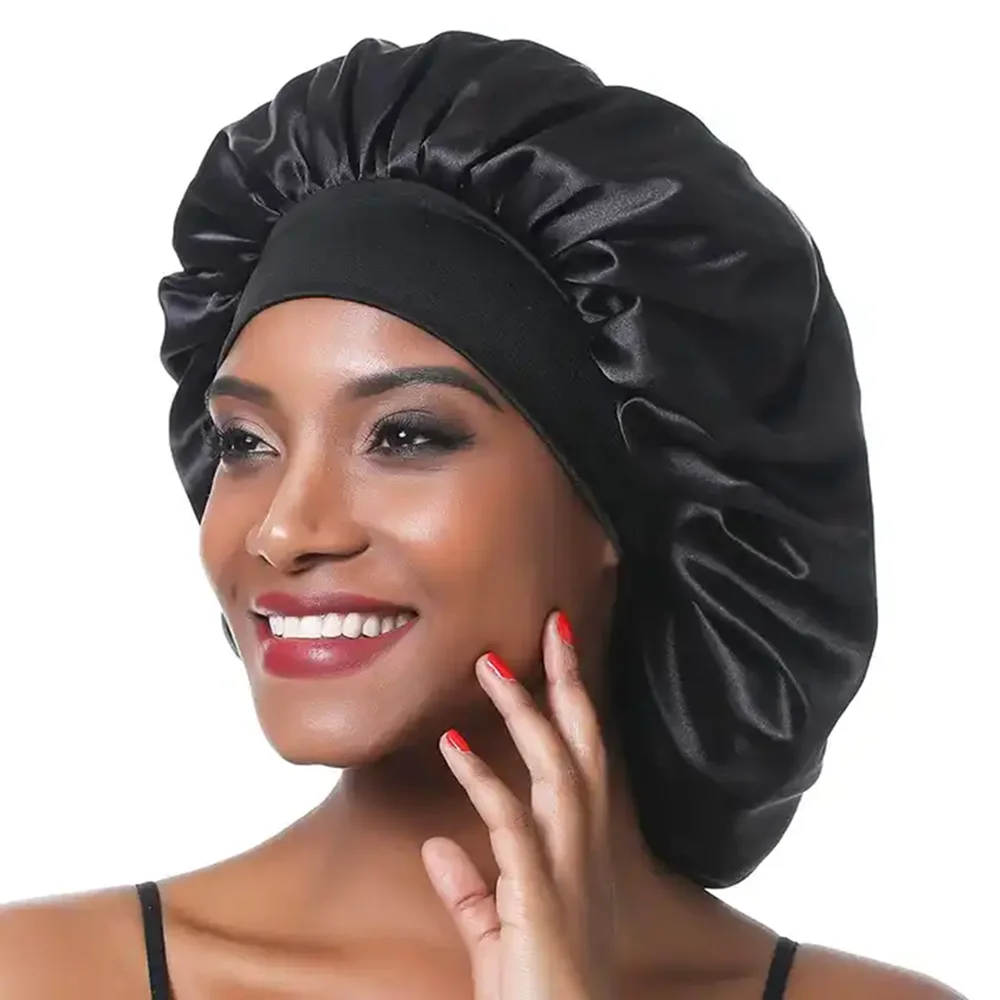 Women's Silky Bonnet For Sleeping, Reusable Satin Jumbo Bonnet To Protect Hair, Wide Elastic Band Sleeping Cap Bath Cap Hair Dry