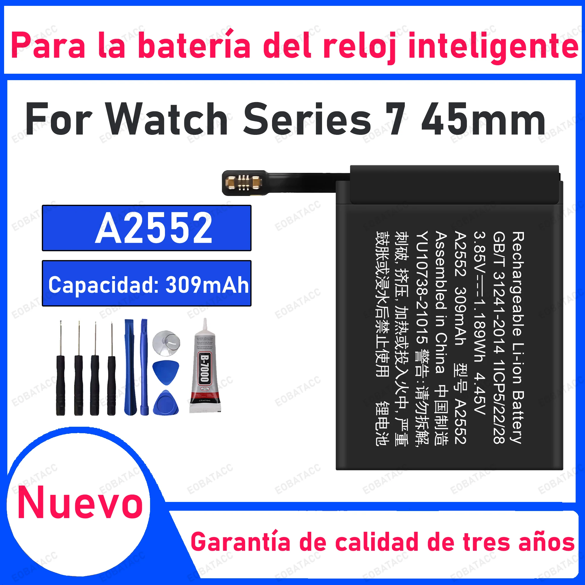 

309mAh 100% New A2552 Battery For Series 7 45mm Watch Replacement Bateria+Free Tools
