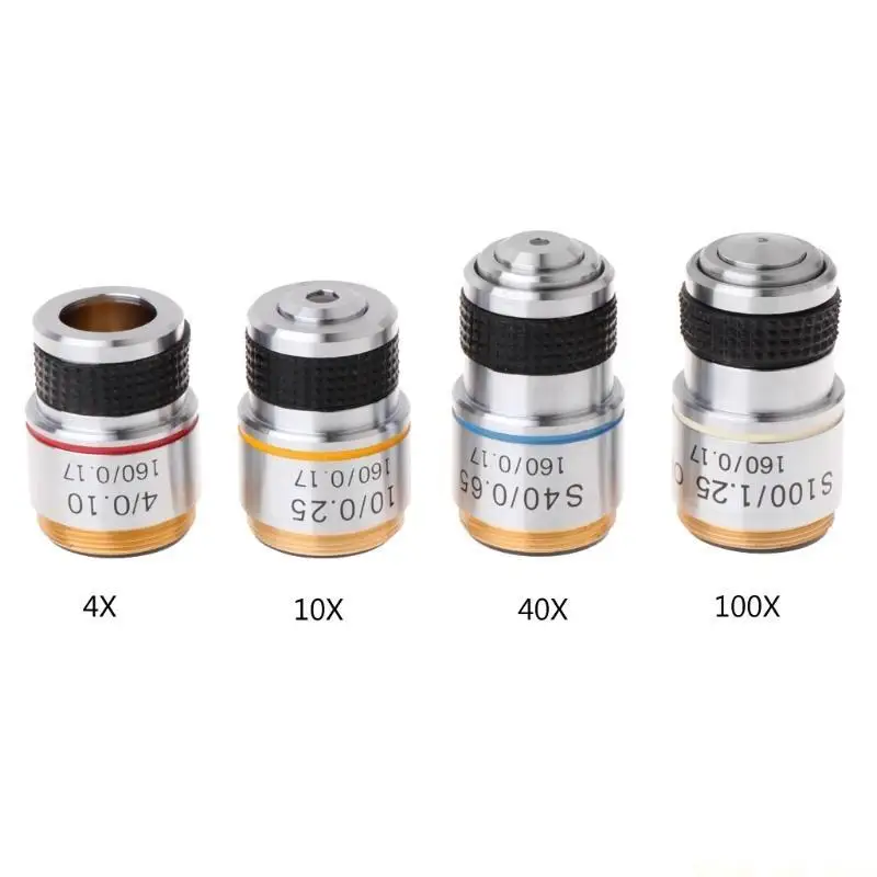 A2BE 4X 10X 40X 100X Microscope Achromatic Objective Lens for Biological Microscope Metal Objective Lens Durable