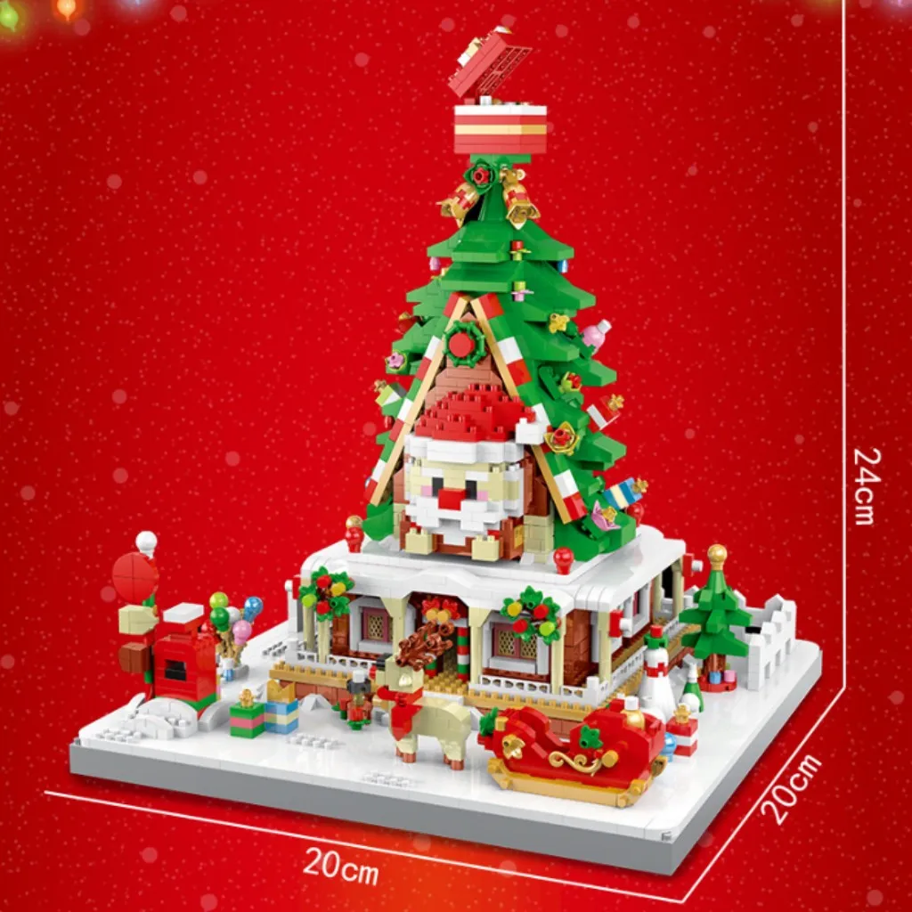 OUZEY MOC عيد الميلاد سانتا كلوز شجرة البيت اللبنات مجموعة الشتاء الثلوج المقصورة كوخ لتقوم بها بنفسك نموذج اللعب هدايا عيد الميلاد #6