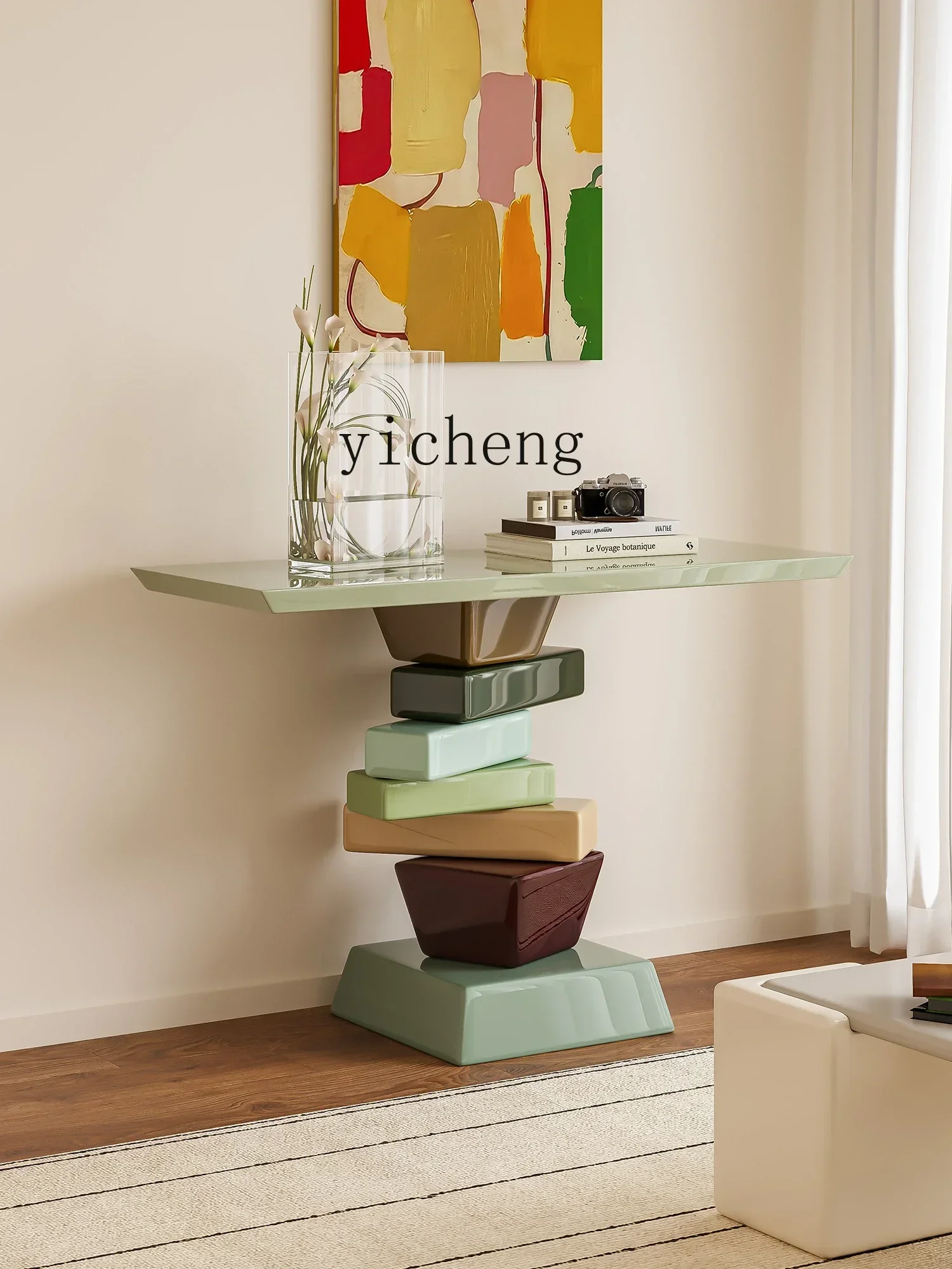 Contrasting Color Sugar Cube Entrance Table Italian Villa Hotel Entrance Table Corridor Wall Decoration Table