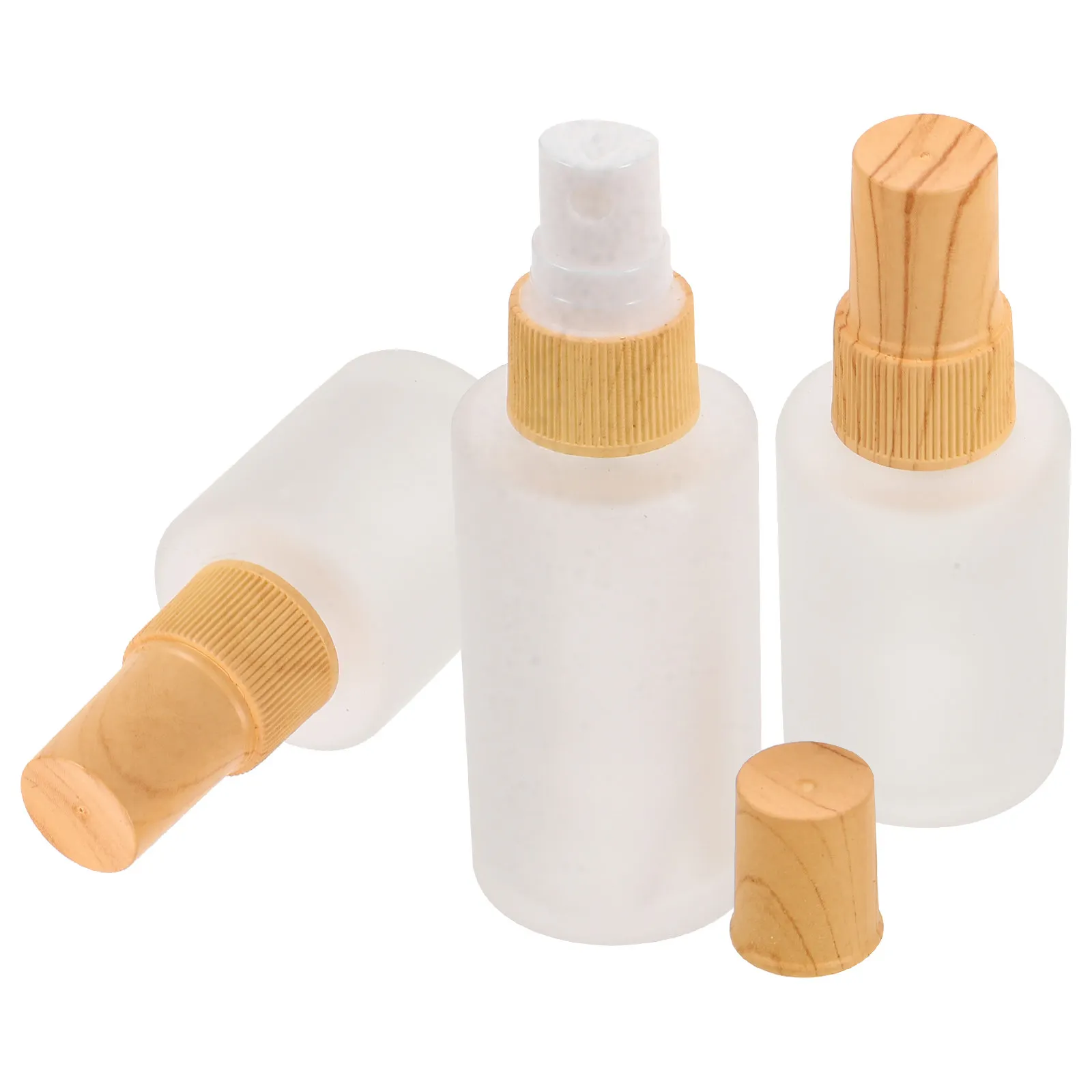 

3Pcs Travel Spray Bottle Set Frosted Glass 20Ml 30Ml 40Ml Wood Grain Cap Empty Refillable Mist Toner Perfume Skincare Bottles