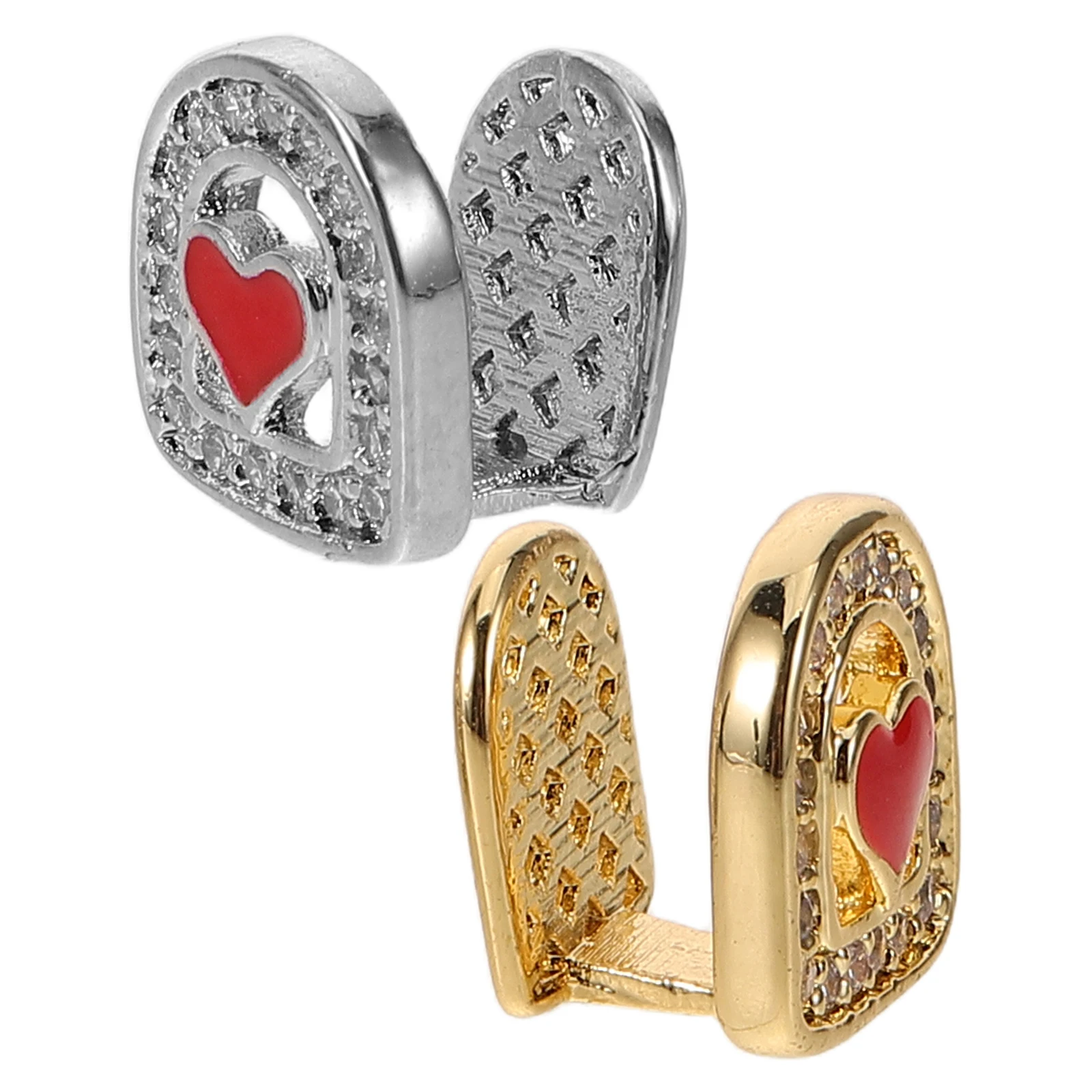 

2 Pcs Hip-hop Style Gold Teething Jewelry Tooth Flat Grills for Women Copper Gems