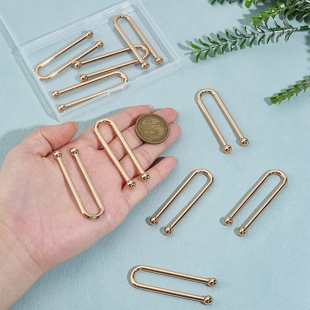 10Pcs U Shape Zinc Alloy Bikini Clips Buckles for Swimwear Front Clasp Light Gold 61.5x20.5x6.5mm view 3