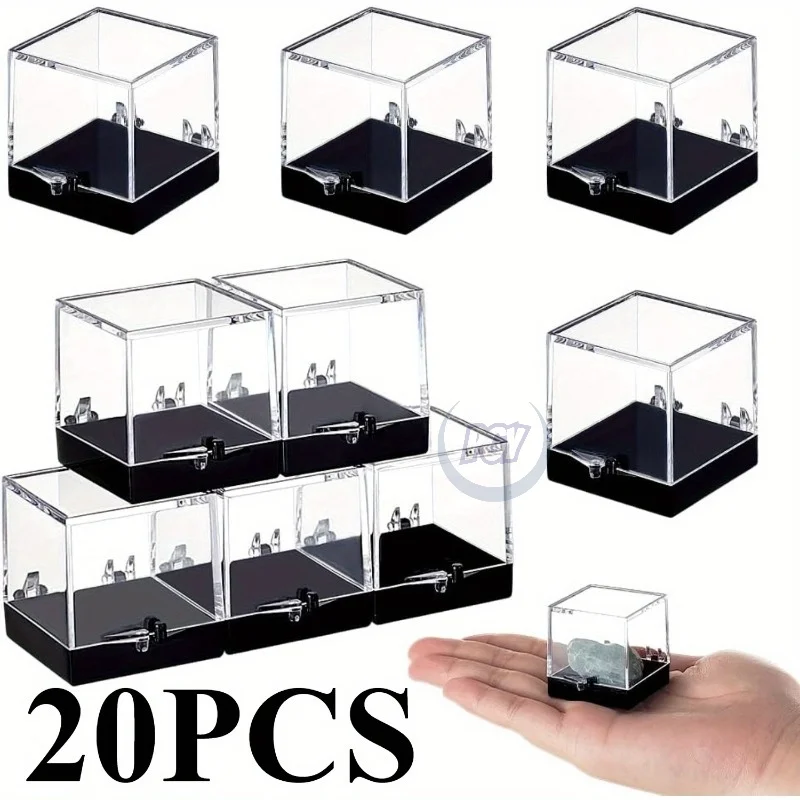 

20 шт. акриловые коробки для демонстрации образцов минералов, прозрачные чехлы с крышкой для драгоценных камней, монет, бриллиантов, камней и больших витрин, рамка для домашнего декора