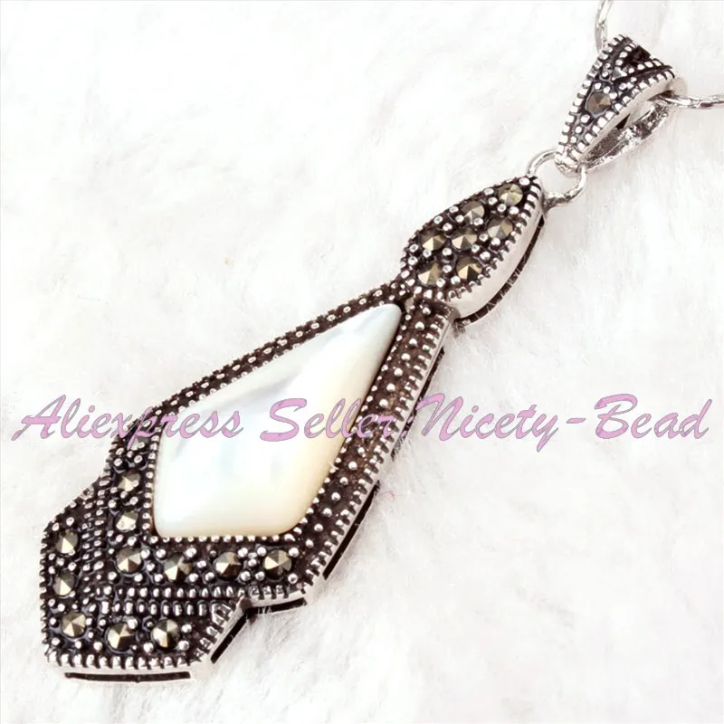 8x10mm Rhomb Stone Tibetan Silver Marcasite Necklace Pendant Charms 1 Pcs 15x45mm Gorgeous Jewelry for Women Wediing Party