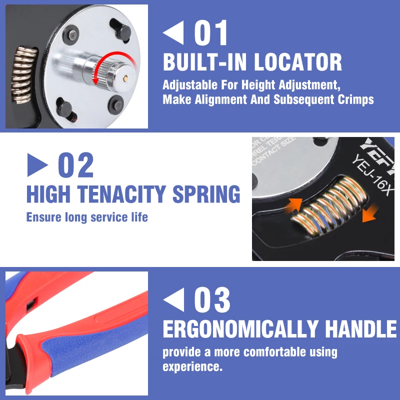 Deutsch Crimp Tool,YEJ-12X/16X/20X Closed Barrel Crimper: 4-Way Indent Connector Crimping Tool for Deutsch Solid Contacts Pliers