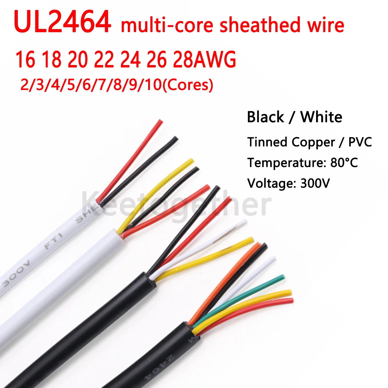 1M UL2464 كابل سلك مغلف قناة خط الصوت 26 - 32AWG 2 -10 النوى أسود / أبيض معزول لينة النحاس إشارة التحكم