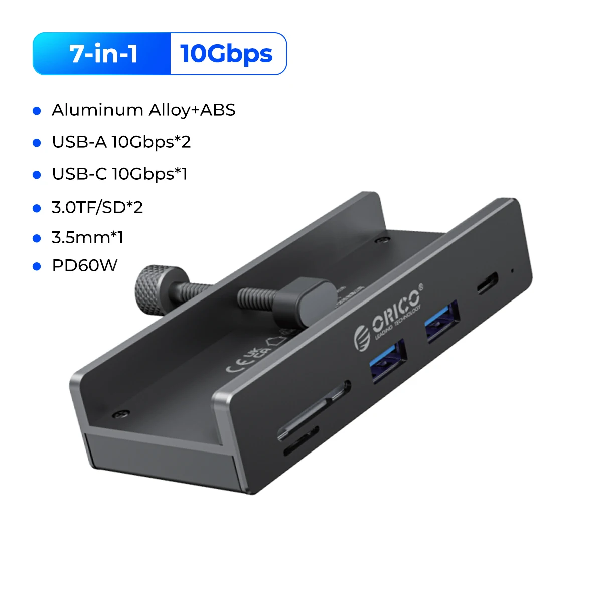 ORICO Aluminum 8 in 1 USB Clip Hub Support External Power Supply for High Speed 10GBPS Data Transmission on MAC OS PC image 3
