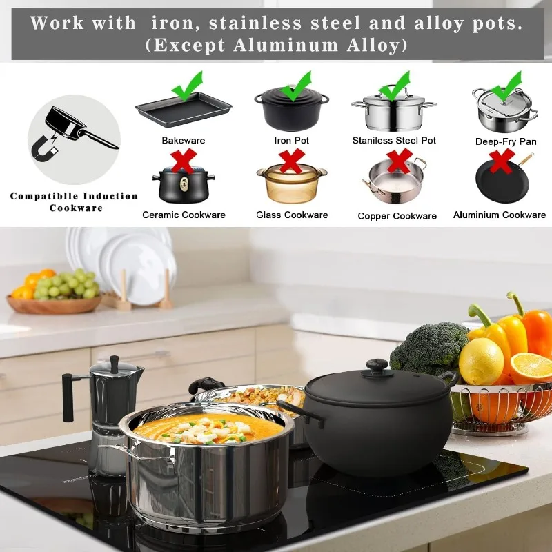 Induction Cooktop 4 Burner, 7400W 24'' Built-in Induction Stovetop with Flex Zone,Child Safety Lock Slider Control Black Glass