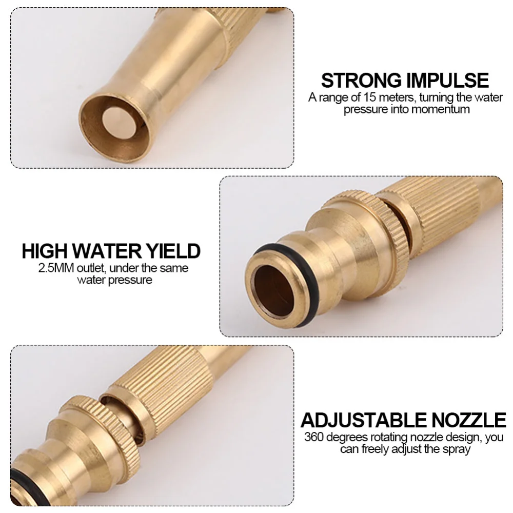 High Pressure Water Gun Spray Nozzle Brass Direct Spray Sprinkler Quick Connector Garden Hose Adjustable Pressure Car Washer