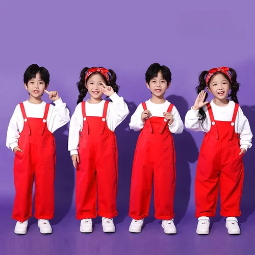 Imagen 2 del producto Uniformes de actuación para jardín de infantes, monos, disfraces de coro de escuela primaria, baile de grupo, actuación de porristas para niños