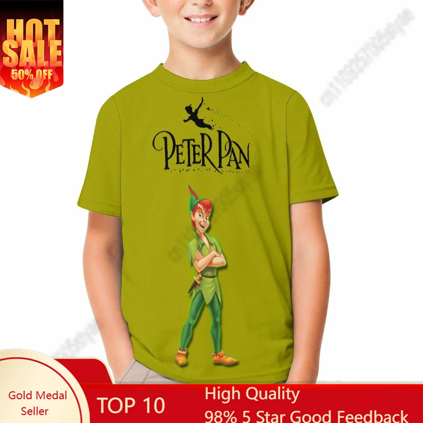 

Peter Pan T Shirt Boy Girl Short Sleeve Print Fashionable Cute Casual Cotton TShirt Comfortable Crew Neck Children Child Tee