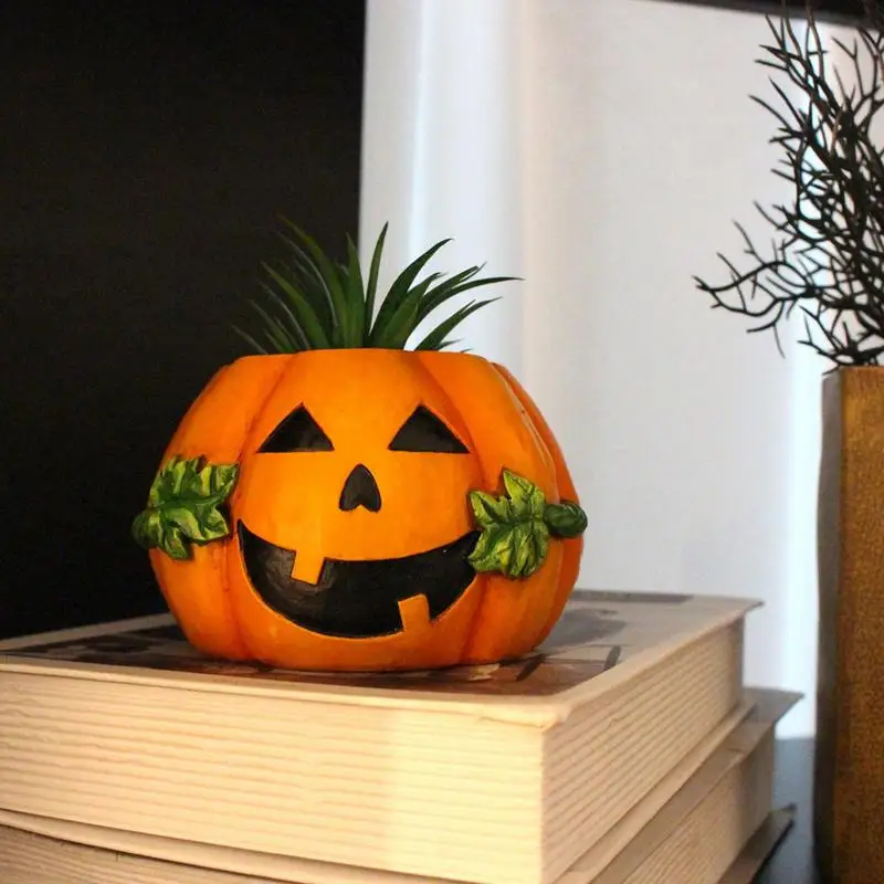 Pumpkin Succulent Pots Resin Cactus Pot Candy Box Halloween Decoration Small Planter for Indoor Outdoor Home Garden Decor