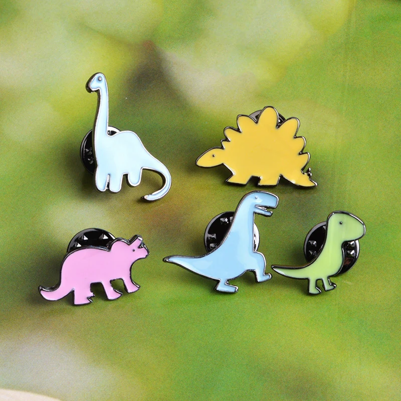 Broche de botón de bricolaje, alfileres de chaqueta vaquera, insignia de regalo, joyería, trazo de dibujos animados, dinosaurio colorido, Apatosaurus, Stegosaurus