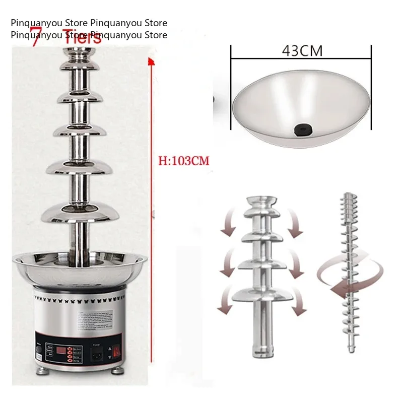 Multi-Purpose Chocolate Fountain 7-Tier Fondue Maker for Camping & Holiday Party Dessert Setup