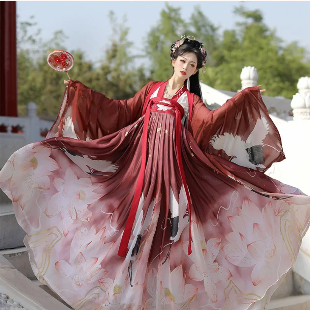 

Chinese Style Women Elegant Hanfu Dresses Ancient Traditional Princess Stage Party Dance Costumes Lady Floral Print Fairy Sets