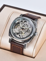 Men automatic watch retro style mechanical watches skeleton carve waterproof leather no logo mens watch boyfriend's gift