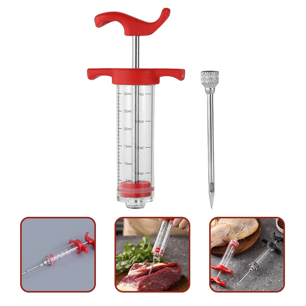 1 Juego de inyectores de carne transparentes con calibración, herramienta para inyectar marinada para barbacoa, pavo, pollo, pato, utensilio de cocina, inyector de salsa