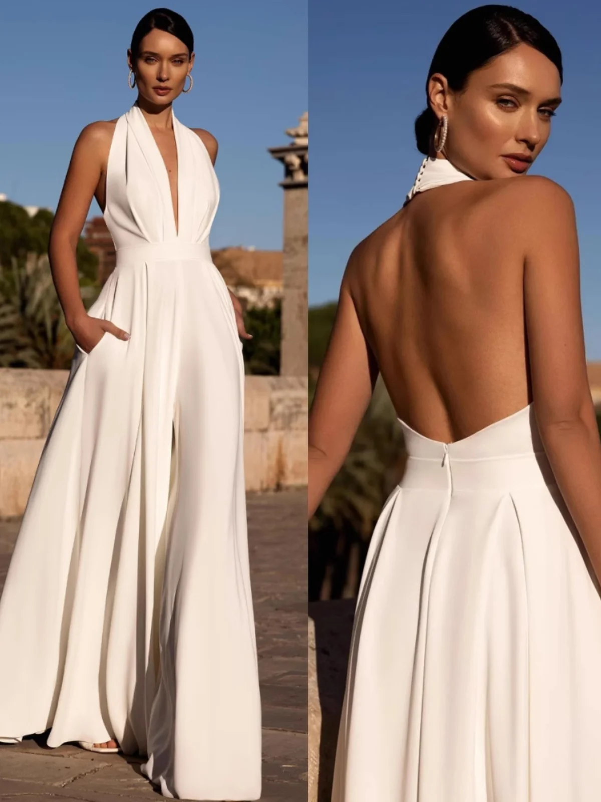 

V-Ne Svel Hang Ne Jumpsuit Pure Color Wide Leg Pants High Waist Long Pants Street Sle Spring Collection China Made