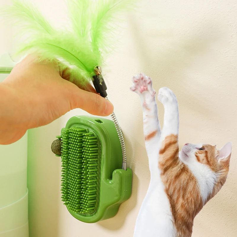Stickable Corner Cat Scratcher with Teaser Stick and Mint Ball Soft Comfortable Grooming Massage Cat Brush Toy Mascotas Gatos view 2