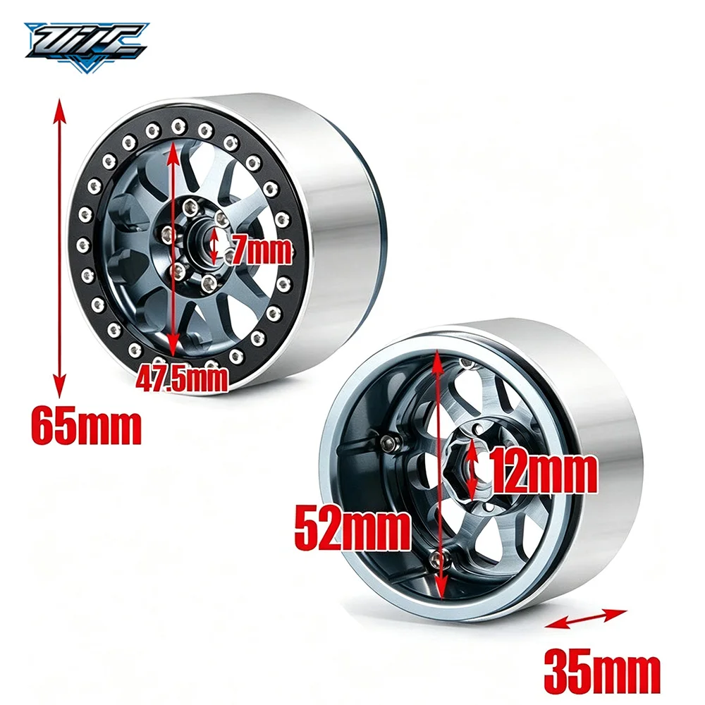 4Pcs 2.2 Inch Alloy Beadlock Wheel Rim Realistic Rock Crawler Heavy Duty Upgrade Parts for 1/10 Axial SCX10 TRX-4 RC Car