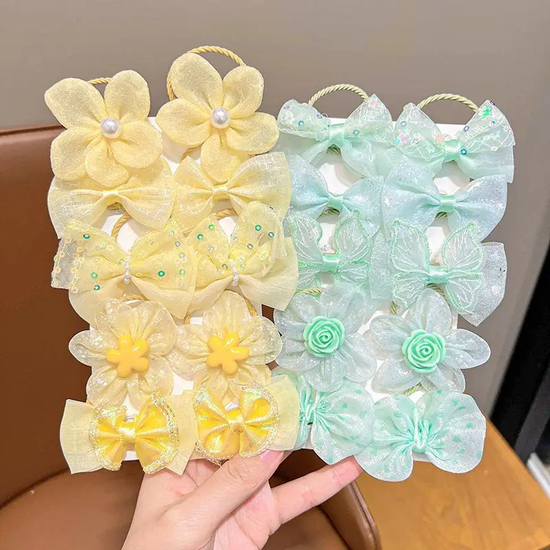 10Pcs/Set Girl Cute Flower Hair Bands Colorful Ponytail Holder Rubber Bands Children Soft Scrunchies Kids Hair Accessories