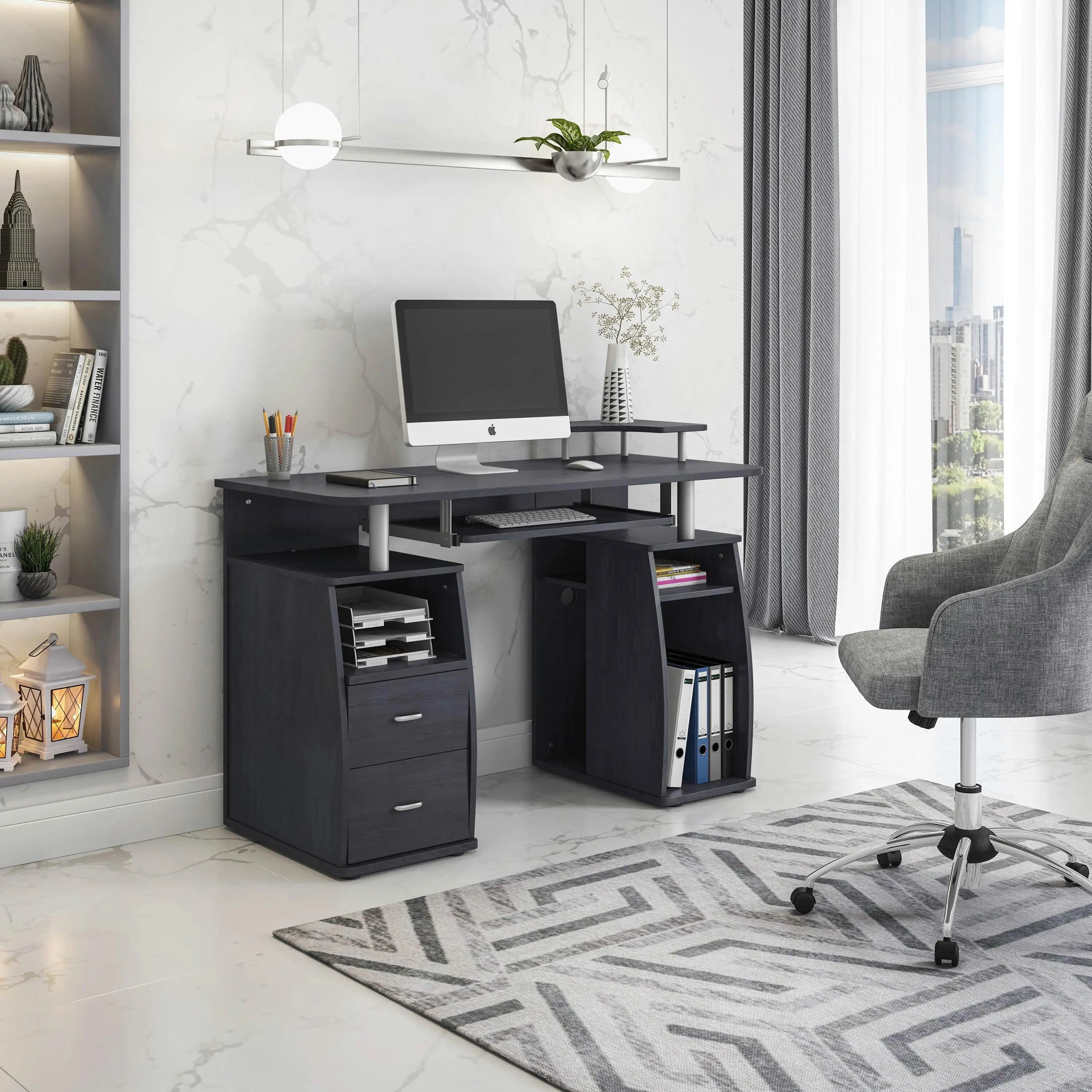 Espresso Complete Computer Workstation Desk with Storage Solutions - Stylish & Functional Home Office Furnishings