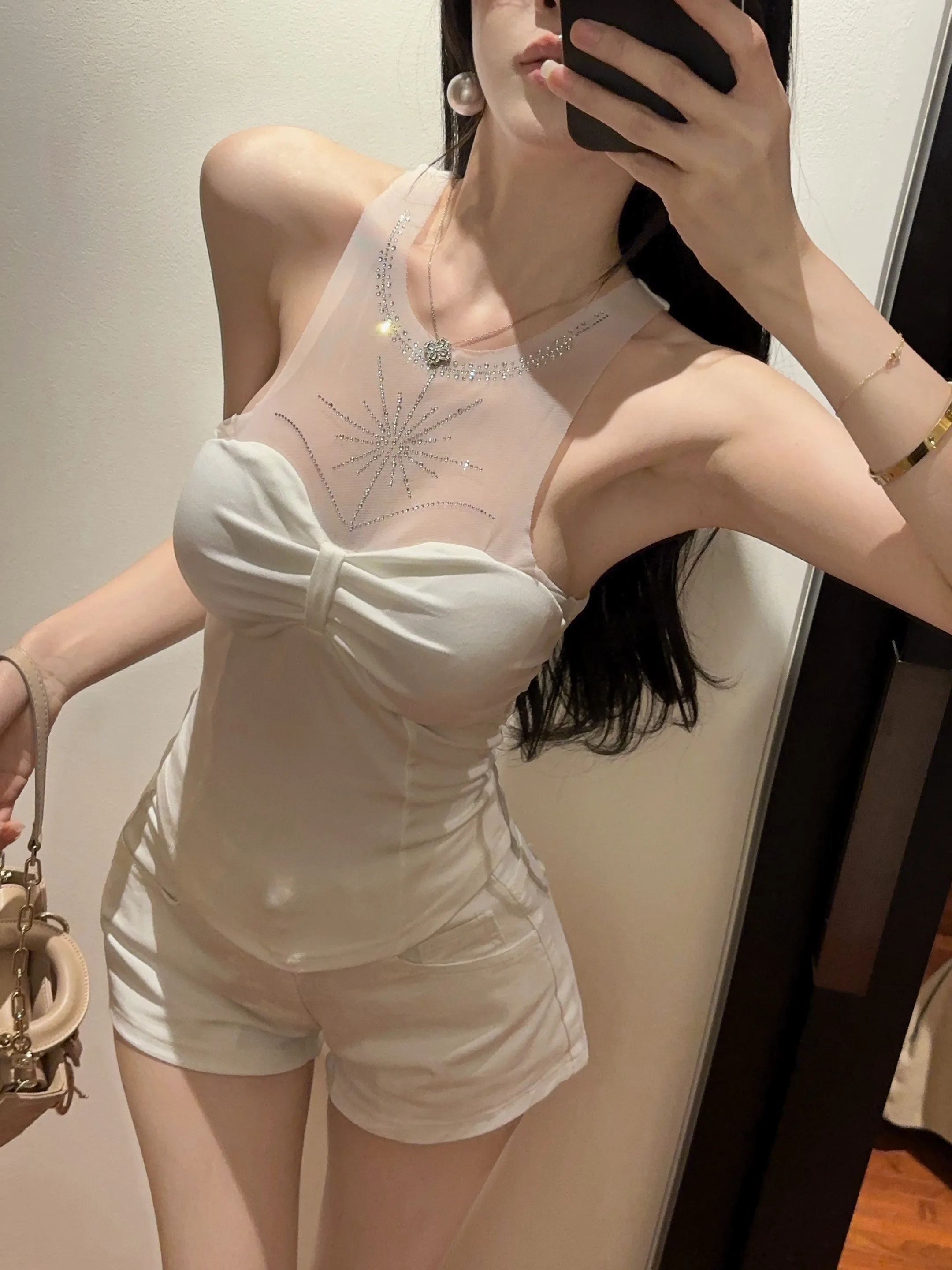 Women Fashion Jeans Top - Sexy Pure Desire Mesh Neck Hanging