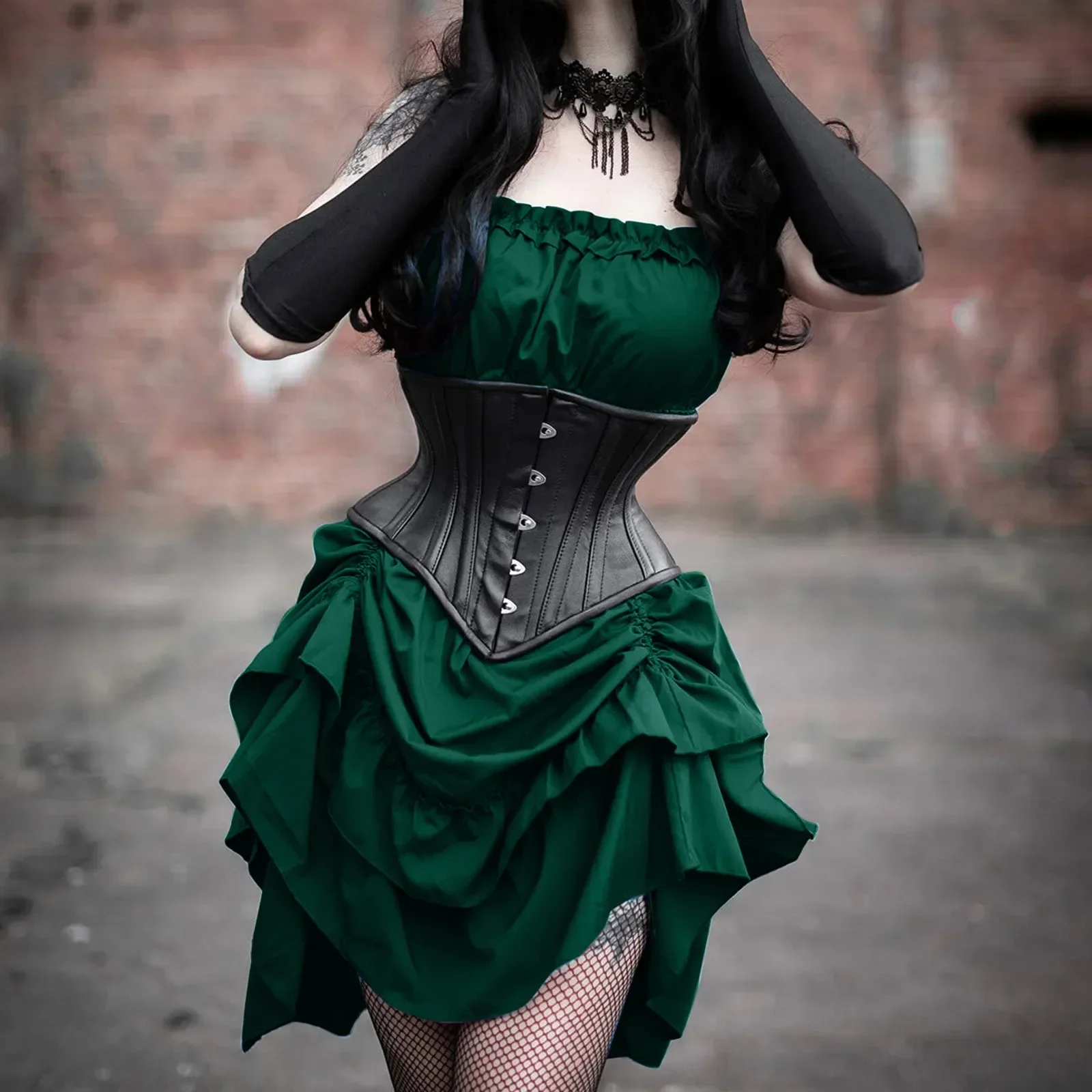 Medieval Renaissance Elf Princess Lolita Sleeveless Women Waist Corset Dark Gothic Ruffles Dress Vintage Pirate Cosplay Costumes