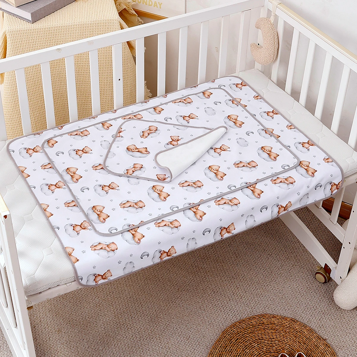 Elinfant 3 حجم لينة البوليستر سجادة لتغيير الحفاض المحمولة حفاضات وسادة تغيير الوسادة طوي الطفل تغيير الوسادة ، الفراش ، غطاء مرتبة