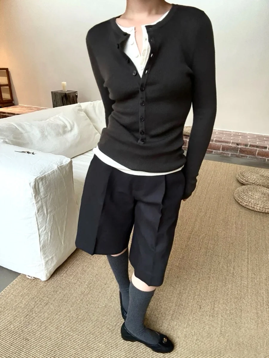 T-shirt femme en tricot coloré à la mode, coupe ajustée, décontracté, vêtement intérieur pour l'automne et l'hiver, élégant