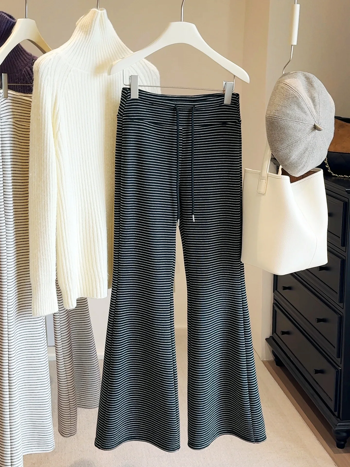 

Флисовые брюки с завязками на резинке, расклешенные брюки в полоску с цветовыми блоками, удобные универсальные трикотажные брюки