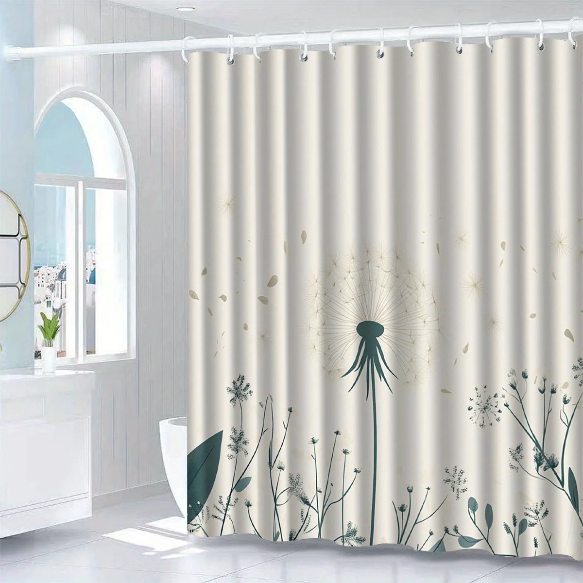 

Занавеска для душа с узором одуванчика, всесезонная, машинная стирка, художественный цветочный дизайн, крючки в комплекте, декор для ванной комнаты