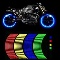 8Pcs/set Reflective Wheel Rims Stickers Motocross Bike Motorcycle Body Rim Stripe Tape Sticker Decorative Reflector Film Decals