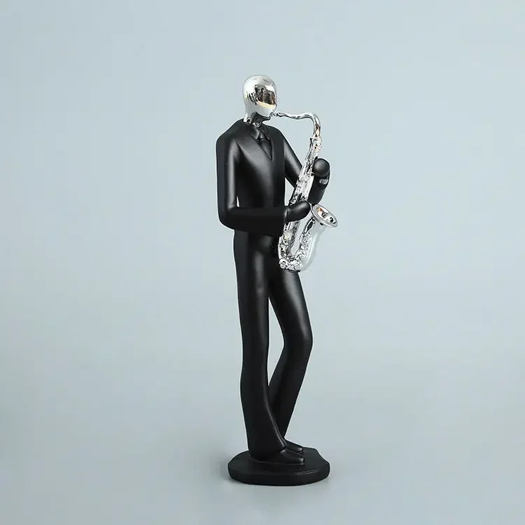 [Crafts] Modern Abstract Sculpture music band Saxophone player figure model Statue Art Carving Resin Figurine Home Decorations